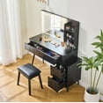 thumbnail image 2 of MODERNLUXE Makeup Vanity Desk with Mirror & Lights,Vanity Desk with 4 Drawers,3 Shelves and Stool,Dressing Table for Bedroom,Black, 2 of 7