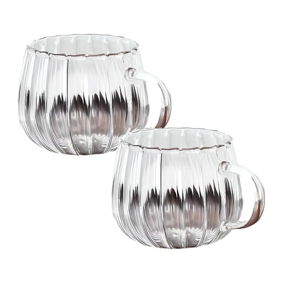 2 Pcs Glass Coffee Mugs Clear Glass Pumpkin Mugs Pumpkin Mugs Clear Pumpkin Cups with Handle Stripes Glass Tea Cup Cute Beverage Mugs for Home, Party, 3.54x3.15 Inch, Clear