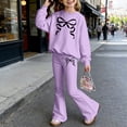 thumbnail image 2 of XEGLSBU Baby Girl Outfits 9-12 Months Fall Girls Long Sleeve Top and Flare Pants with Bow Print Two Piece Outfit for Kid Light Purple Size 4-5 Years, 2 of 4