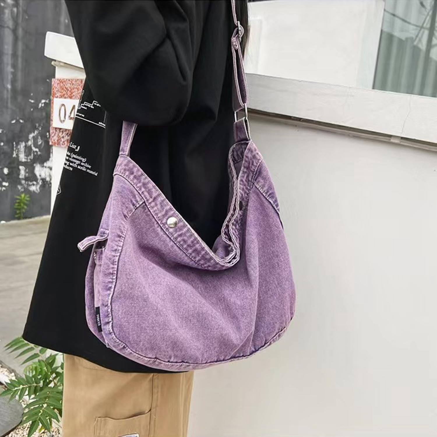 Denim Canvas Messenger Bag Large Crossbody Bag with Multiple Pockets Casual Shoulder Aesthetic Tote Bag for Women and Men