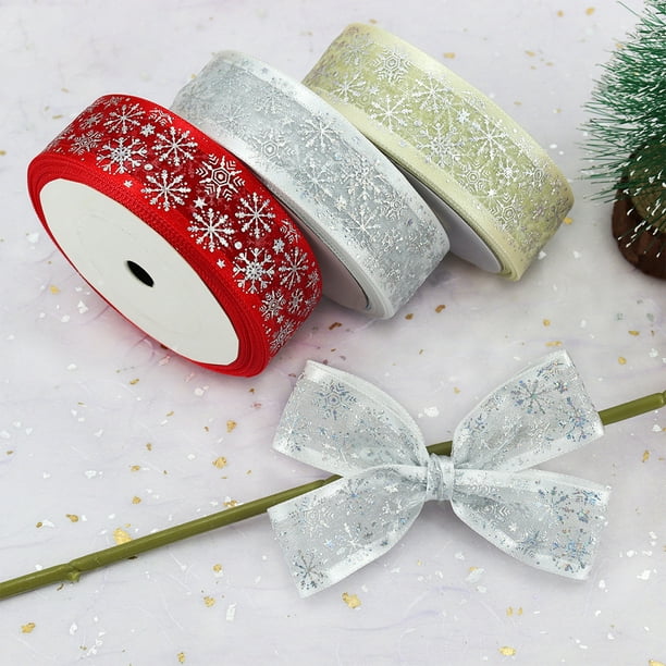 mfyjkho Cinta De Poliéster Con Copos De Nieve Navideños Para Envolver Regalos Y Decoración Navideña, 450 X 2,5 Cm, 1 Unidad