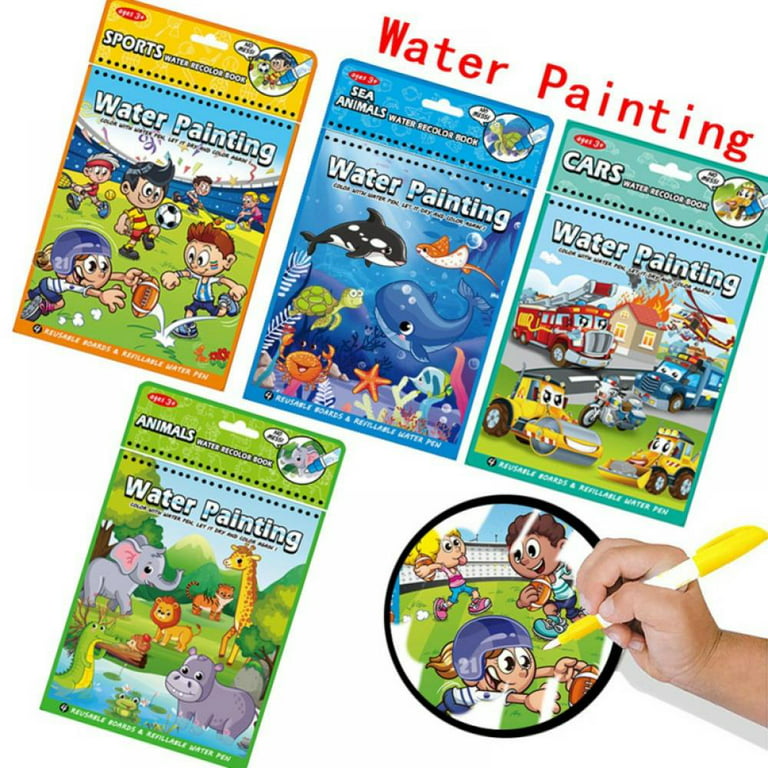 LNKOO Paint with Water Coloring Books for Toddlers, Magic Water Panting  Books-Reusable Water Reveal Activity Books for Kids, Gift for Girls and Boys  for 3, 4, 5, Years Old(Animal/Dinosaur) 