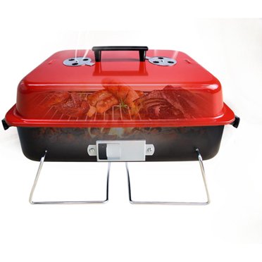 Barbecue Grill Charcoal with Lid Portable Folding Small BBQ Grill for Outdoor Grilling Cooking Camping Hiking Picnics Tailgating Backpacking Party,red
