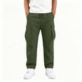 thumbnail image 5 of SERTG Boys Cargo Pants Elastic Waist Drawstring Loose Straight Leg Work Trousers with Pockets for Kids School Daily Wear Casual Sportswear Bottoms, 5 of 8