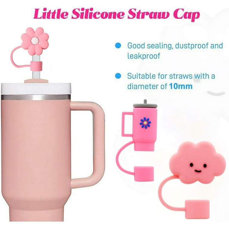 Straw Cover Cap for Stanley Cup,Silicone Straw Topper Compatible with 30&40  Oz Tumbler with Handle,10mm 0.4in Dust-Proof Reusable Straw Tips Lids (6Pcs  Straw Cover Pink) 