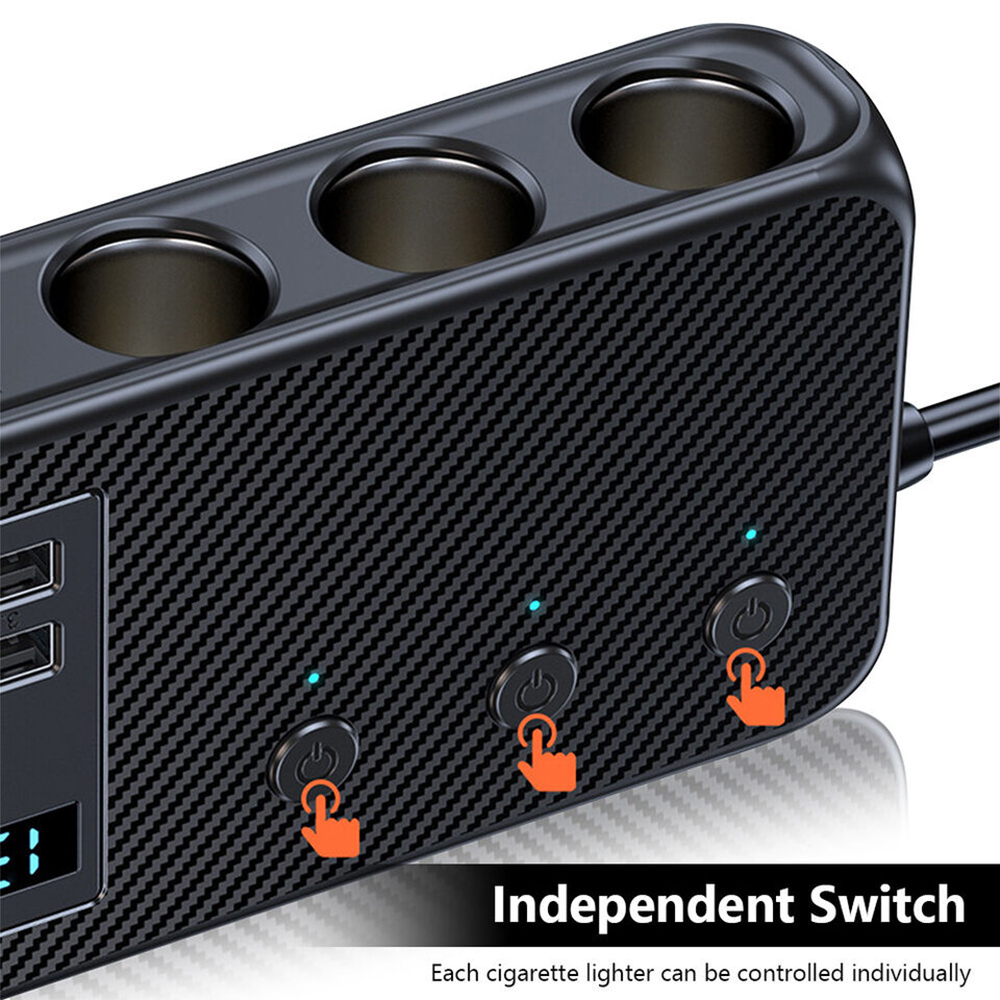 HOMEYA 3 Socket Car Cigarette Lighter Adapter, 171W PD & QC 3.0 Fast USB Car Charger 12V/24V 3-Socket Power Splitter DC Outlet with Individual Switches for All Car Devices