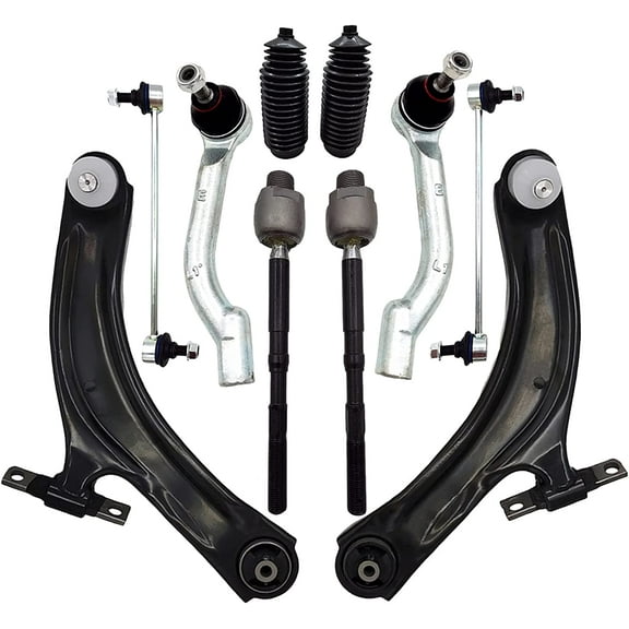 Frenzybro 10Pcs Suspension Kit Front Lower Left Right Control Arm w/Ball Joints Sway Bar Outer Inner Tie Rod Link Rack & Pinion Bellows Replacement for 2008-2015 Nissan Rogue