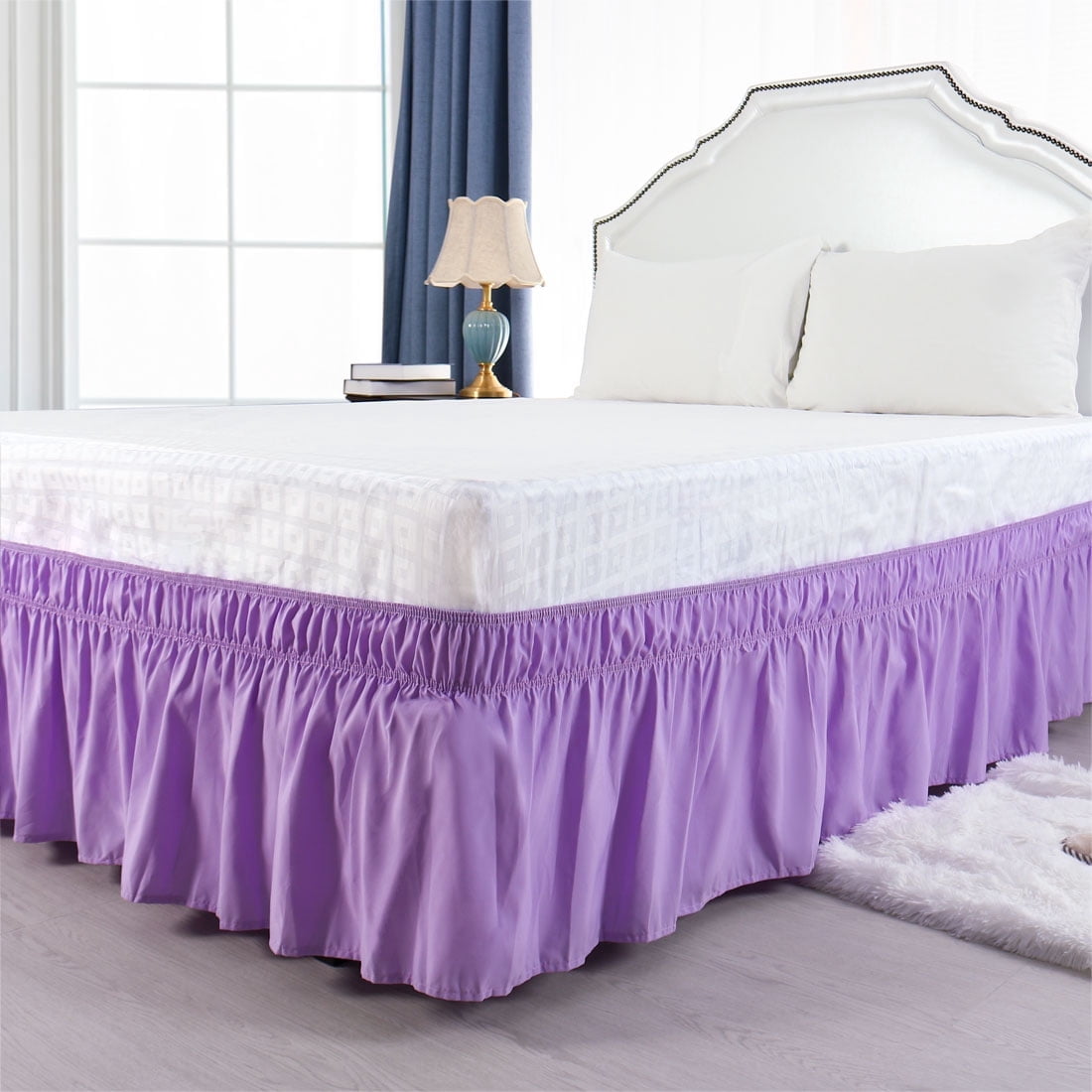 suxuMhao Bed Skirt Queen Size, 60*80+18inch Elastic Wrap Around Bed Skirt, Solid Color Easy Fit Dust Ruffle, Soft Microfiber & Polyester Bed Skirt, Machine Washable, 1 Piece Light Purple
