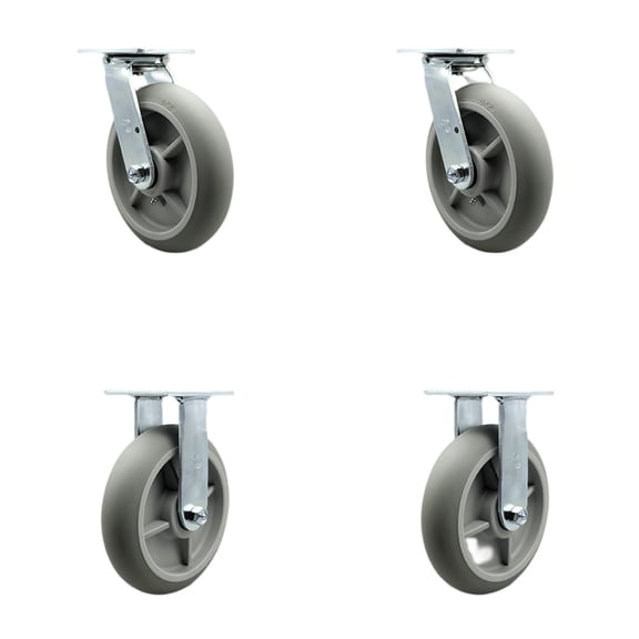 8 Inch SS Thermoplastic Caster Set with Ball Bearing 2 Swivel Lock 2 Rigid SCC