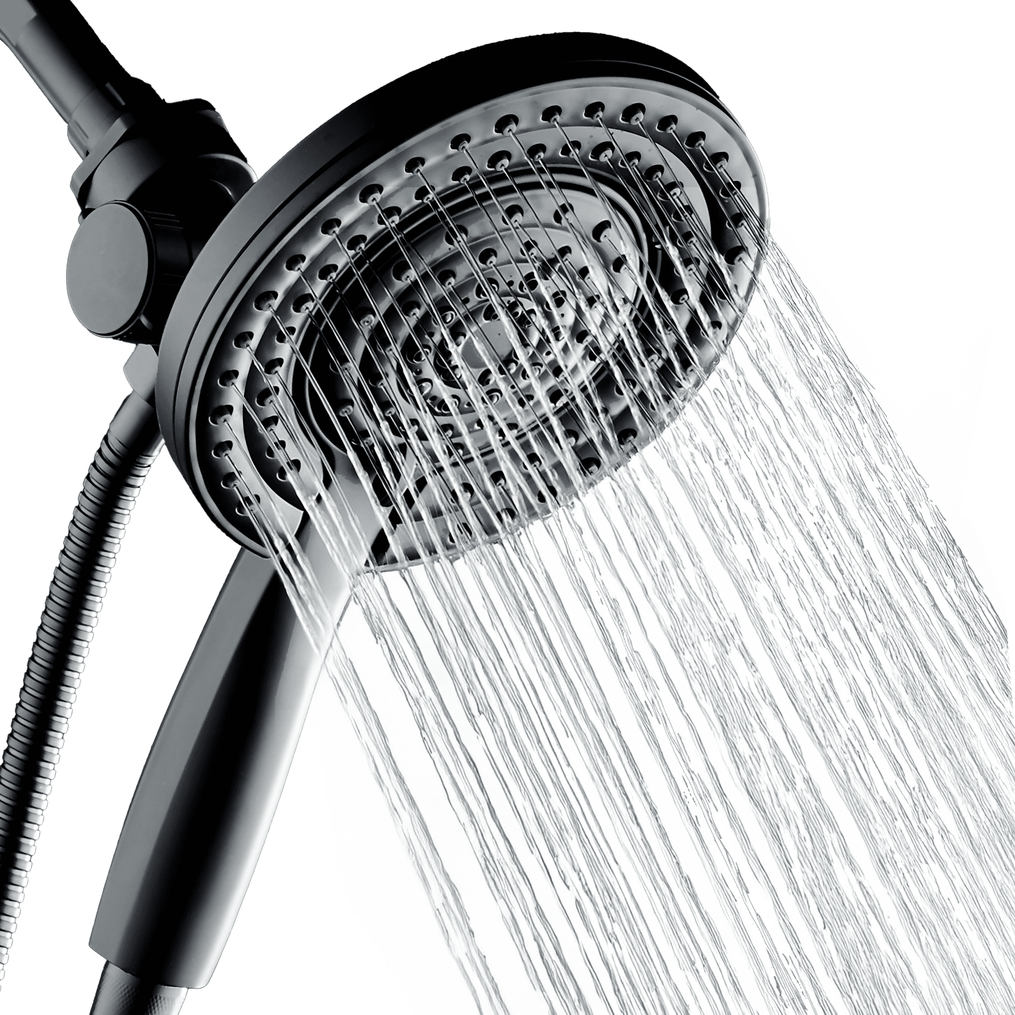 BLACK+DECKER Dual Shower Head with 5 Spray Settings and Detachable Wand and Stainless Steel Hose, Black