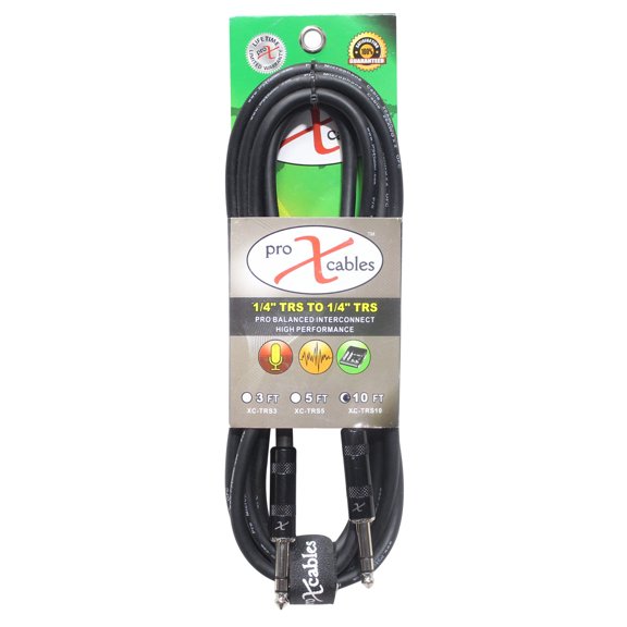 ProX XC-TRS10 10' 1/4" TRS-M to 1/4" TRS-M Balanced High Performance Audio Cable