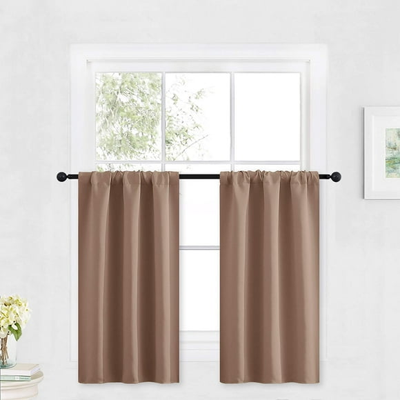 ZMLEVE Blackout Small Window Curtains for Kitchen, 2 Panels Solid Kitchen Curtains Privacy Half Window Treatment for Closet Bathroom Bunk Bed Basement Window, W29 x L30 inches, Mocha