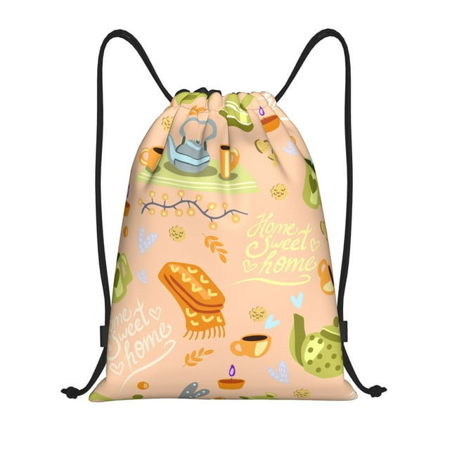 Xecao Scandinavian Style Hygge Pattern Sports Drawstring Backpack - String Swim Gym Bag with Wet Proof Pocket for Women&Men-Medium