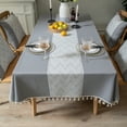 thumbnail image 3 of Enova Home High Quality Tablecloth with Tassels, Thick Rectangle Cotton and Linen Table Cover for Dining Kitchen Decoration (Grey, 54" x 78"), 3 of 5