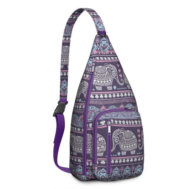 Vintage Elephant Sling Backpack - Retro Tribal Pattern Shoulder Bag with Layered Storage, Fashionable Pack for Students & Office Workers
