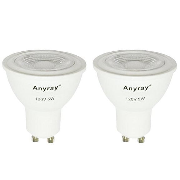 2-Bulbs Anyray GU10 LED Light Bulbs, 5 Watt, ( 50W Equivalent ), 36Â° Beam, 120 Volts, Dimmable, Recessed Lighting, LED Spotlight Bulbs (Warm White 2700K)