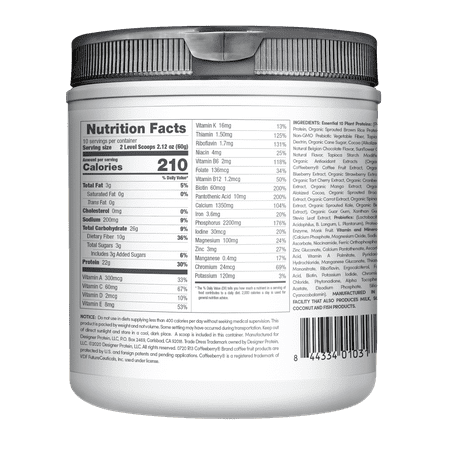 Designer Protein Essential 10 100% Plant Based Protein Powder, Belgian Chocolate, 22g Protein, 1.32 Lb