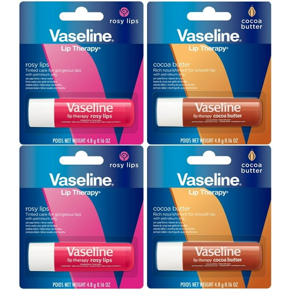 Vaseline Lip Therapy Variety 4-Pack – Rosy Lips   Cocoa Butter Moisturizing Lip Balm with Vitamin E, 0.16 Oz Ea