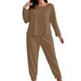 thumbnail image 3 of Inleife Women's Plus Size Solid Color Long Sleeve Lounge Set, Round Neck Top with Pocket and Cuffed Jogger Pajama Suit, 3 of 6