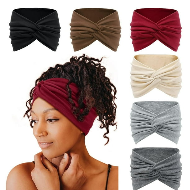 Paquete de 6 diademas bohemias anchas para mujer, turbante extragrande, diadema con nudo retorcido, accesorios para uso diario, entrenamiento, maquillaje, spa, yoga, lavado de cara y