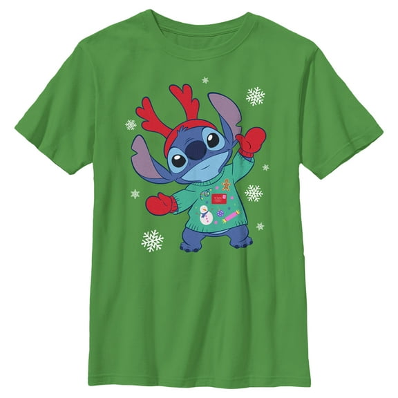 Boy's Lilo & Stitch Christmas Outfit Stitch Graphic Tee Kelly Green Medium