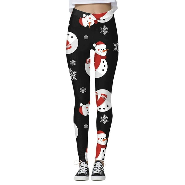 Gibobby Leggings Deportivos de Yoga Pantalones estampados navideños personalizados para mujer, polainas personalizadas para polainas para correr, polainas navideñas de muñeco de nieve (Negro, L)