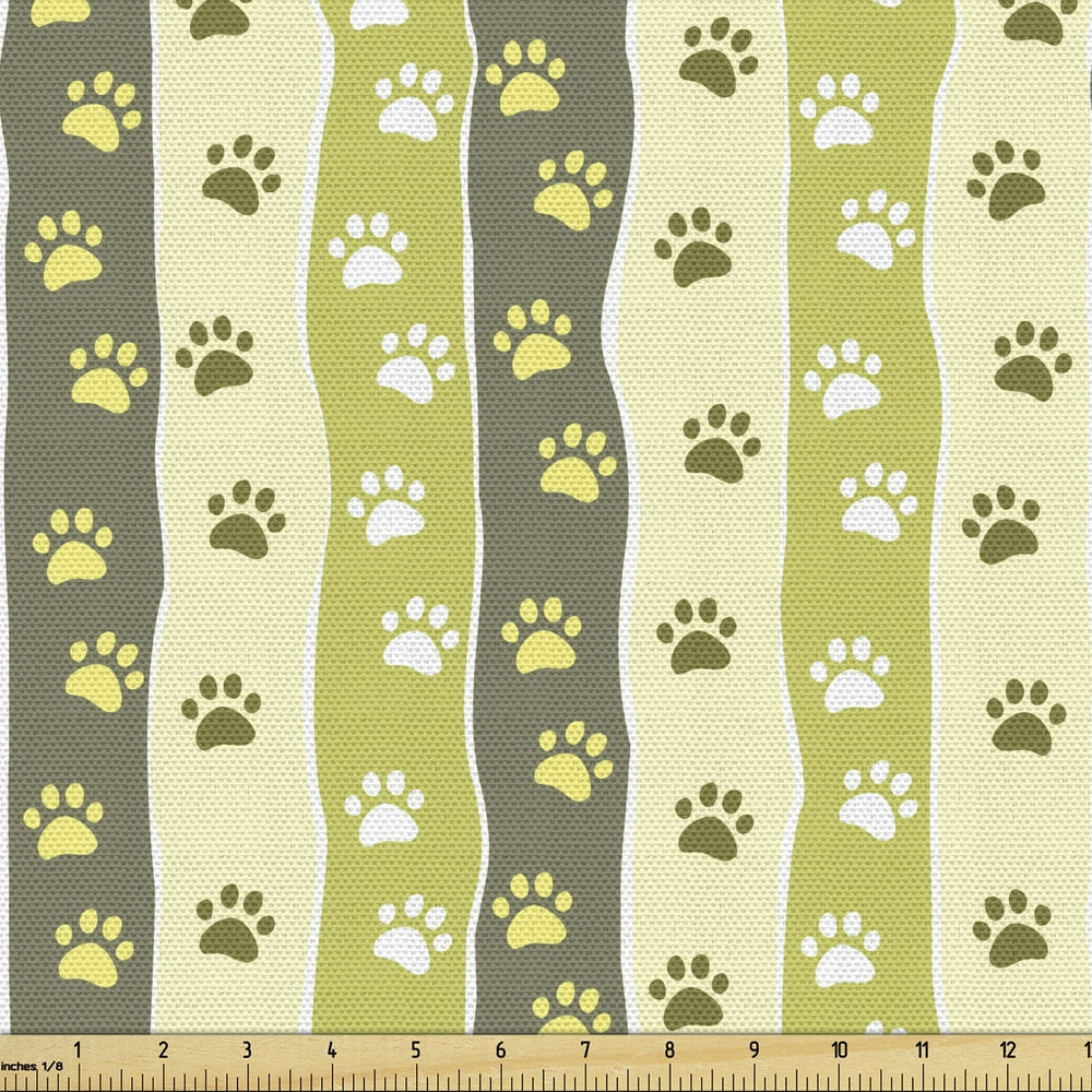 Dog Fabric by the Yard Vertical Pattern Paw Design Foot Print Canine