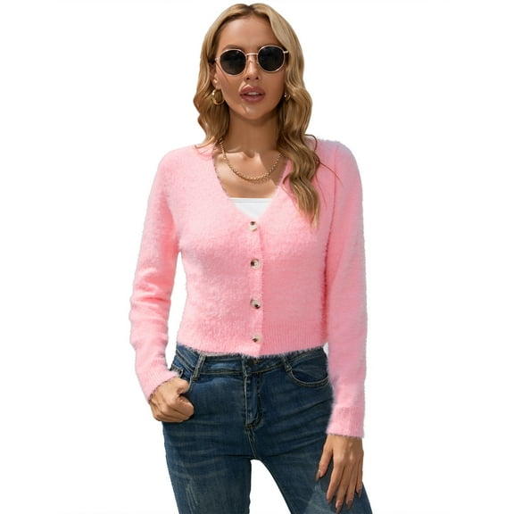 Yesfashion women's short cardigan V-neck long sleeve soft knit ribbed short top shawl sweater