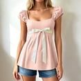 thumbnail image 2 of Womens T-shirts Square Neck Short Sleeve For Slim Fit Button Tee Summer Bowknot Solid Color Shirts Casual Tunic Tops, 2 of 4