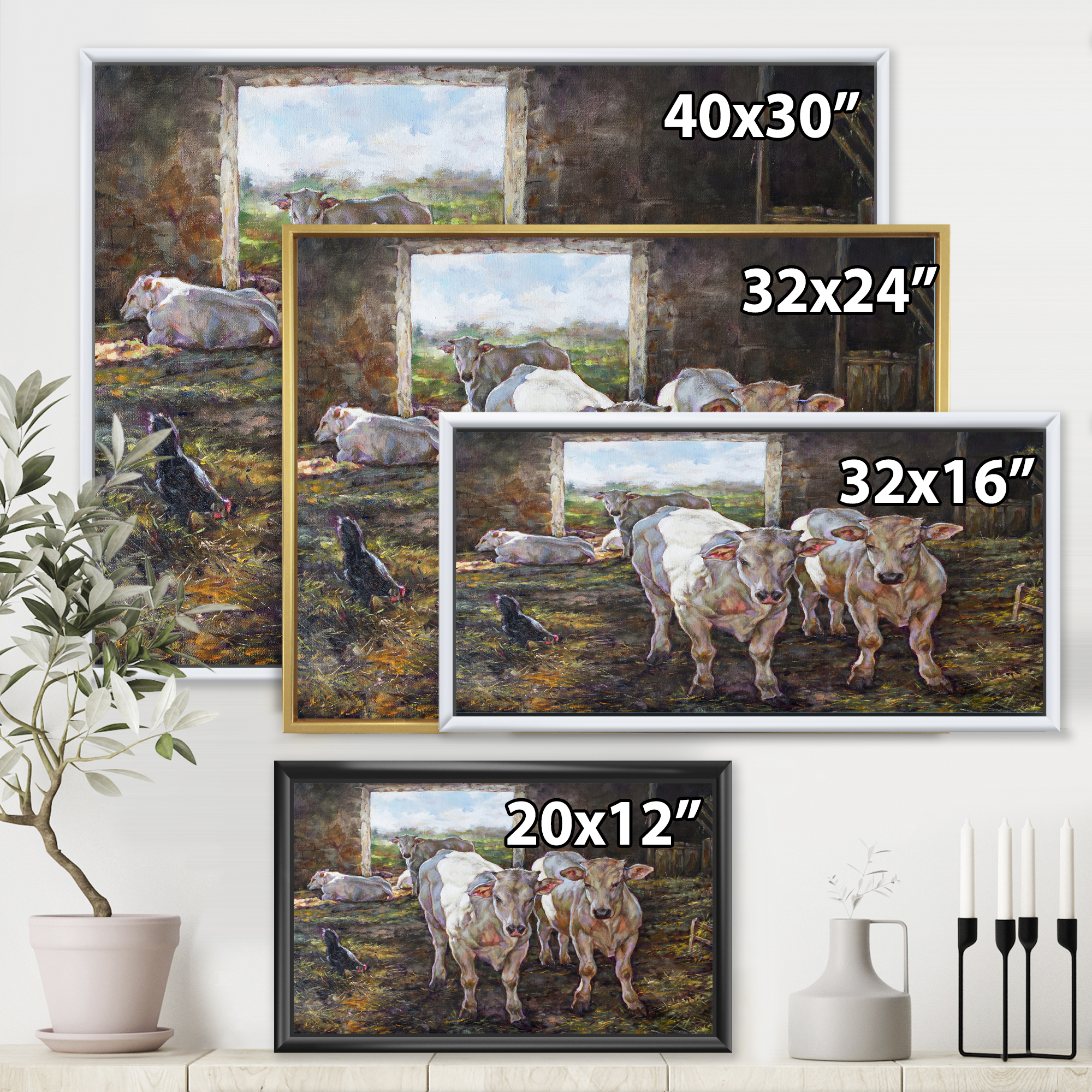 Designart 'The Cows In The Stable In Countryside' Farmhouse Framed Canvas Wall Art Print