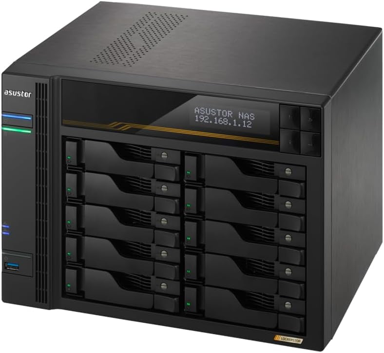 Asustor AS6810T Lockerstor 10 Gen3 10 Bay NAS,Quad-Core 2.3GHz CPU,2x10GbE Ports,16G ECC DDR5,4x M.2 SSD Slots (Diskless)
