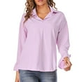 thumbnail image 4 of Women's Basic Button Down Shirts Collared Long Sleeve Plus Size Simple Stretch Formal Solid Casual Work Blouse Tee, 4 of 9