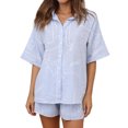 thumbnail image 1 of Conjunto De Pantalones Cortos Blusas de mujer Top Pantalones cortos Alfabeto Impreso Algodón Estilo casual Traje diario Ygjytge Azul M para Mujer, 1 of 1