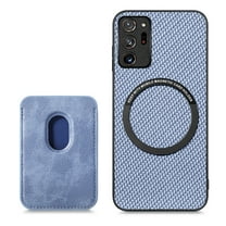Cutyskin Carbon Fiber Texture PU Leather Case for Samsung Galaxy Note20, with Detachable Card Holder, Compatible Magsafe Charging, Ultra Thin Design Shockproof Phone Case for Galaxy Note20, Blue