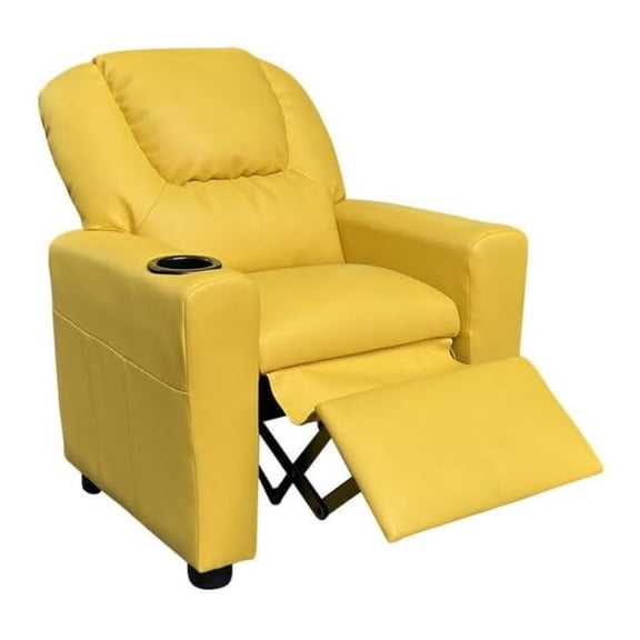 Marisa Yellow PU Leather Kids Recliner Chair with Cup Holder