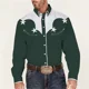 thumbnail image 1 of Camisa con estampado occidental para hombre, estilo retro, negra, para exteriores, con botones, manga larga, ropa de calle de moda, diseñador informal, 1 of 6