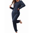 thumbnail image 2 of Conjunto de Pijama de 2 Piezas para Mujer, Camiseta y Pantalón Lisos, Suave y Elástico. Azul Marino S, 2 of 9