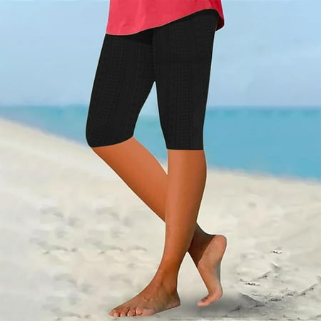 Nfurl Womens Tummy Control Biker Shorts Eyelet Hollow Out Leggings Athletic High Waisted Yoga Shorts Summer Knee Length Workout Legging