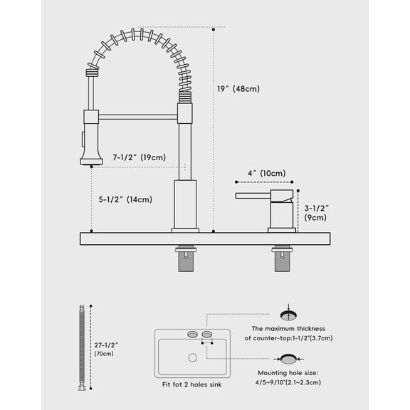 2 Hole Kitchen Faucet, Kitchen Faucet with Separate Handle, SUS304 Stainless Steel Two Holes Faucet for Kitchen Sink, Brushed Nickel