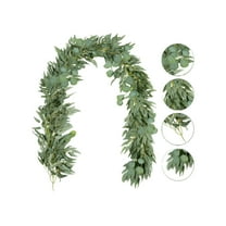 KOYPTL Artificial Eucalyptus Garland Christmas Decorations for Home,6.6Ft Dense Faux Greenery with Willow Leaves Vines Mantle for Fireplace Mantel Table Center Wedding Indoor Decor Gray