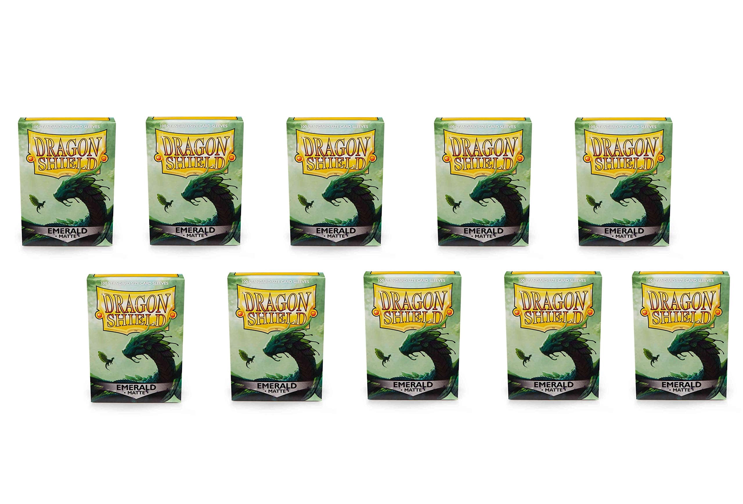 10 Packs Dragon Shield Matte Emerald Standard Size 100 ct Card Sleeves Display Case