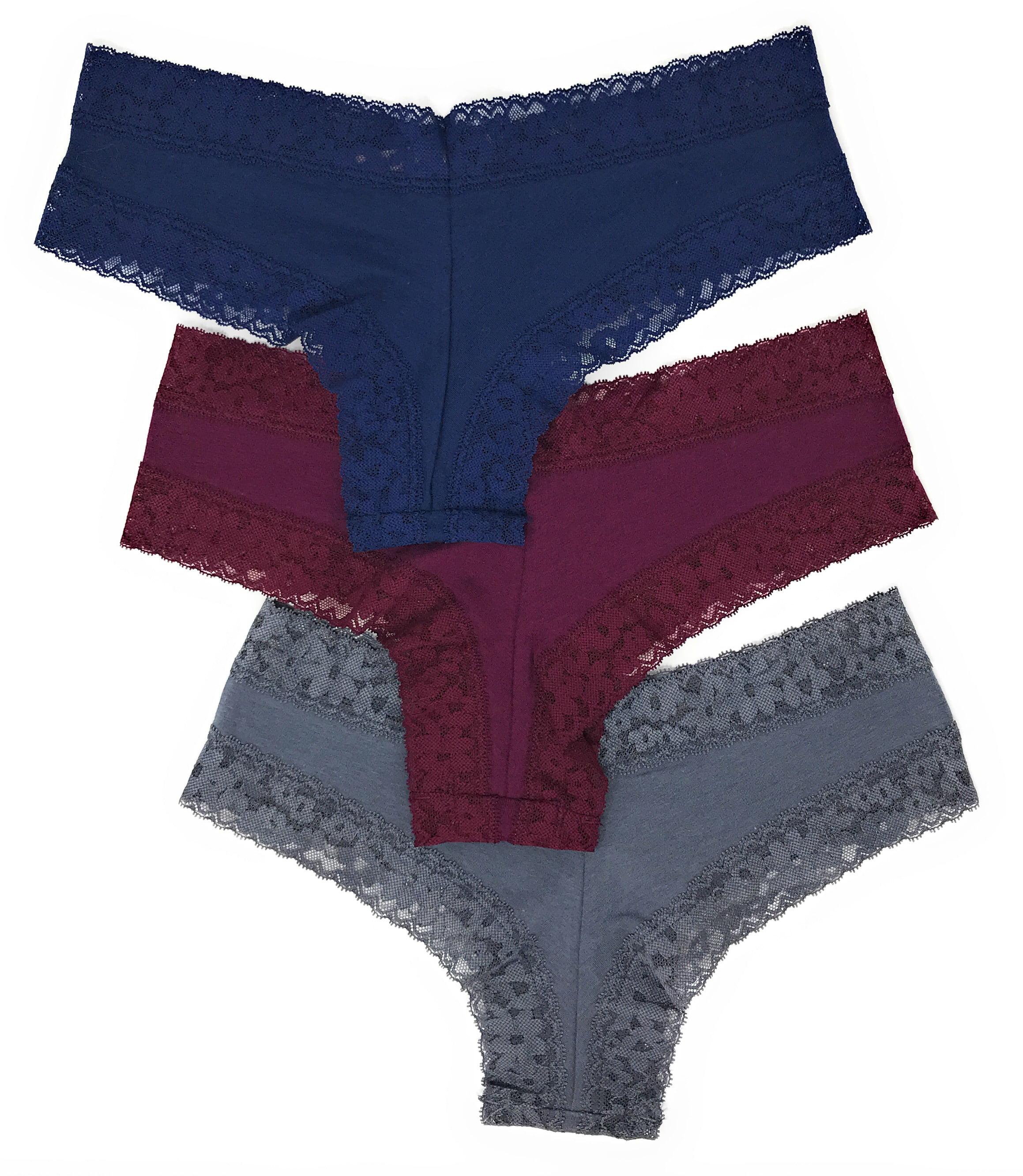 Victoria's Secret Lace Cheeky Panty Set of 3 Medium Navy / Wine / Dark Gray  