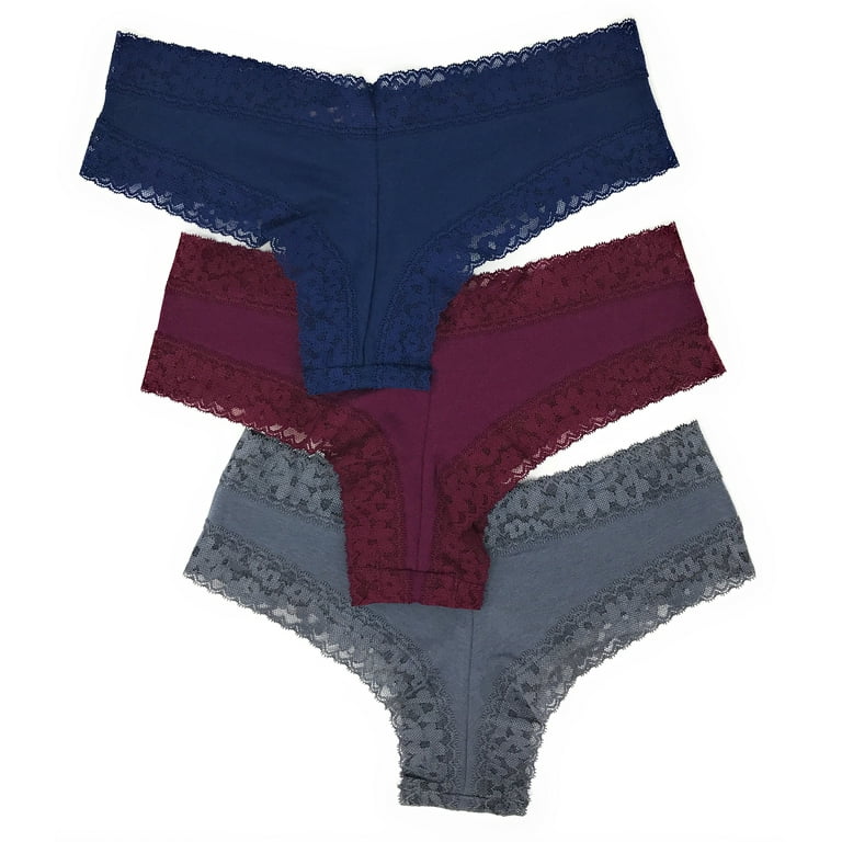 Victoria's Secret Lace Cheeky Panty Set of 3 Medium Navy / Wine / Dark Gray