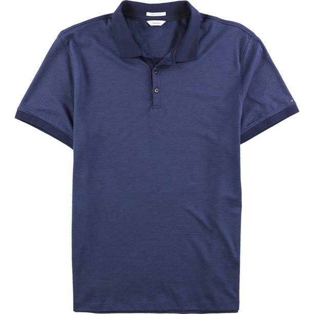 Calvin Klein Mens Liquid Cotton Striped Polo Shirt, blue, M