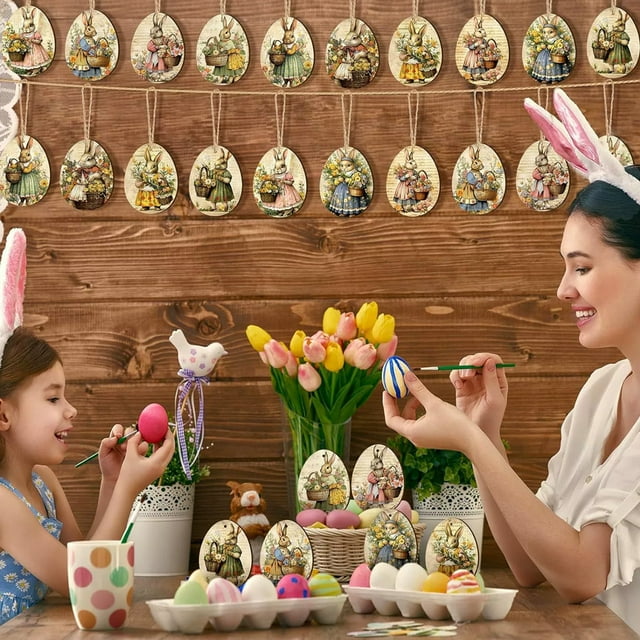 Decoraciones de Pascua, adornos de Pascua, regalos de Pascua, flores de primavera de Pascua, letrero de puerta de conejito, letrero colgante de madera festivo, letreros decorativos de Pascua, letrero