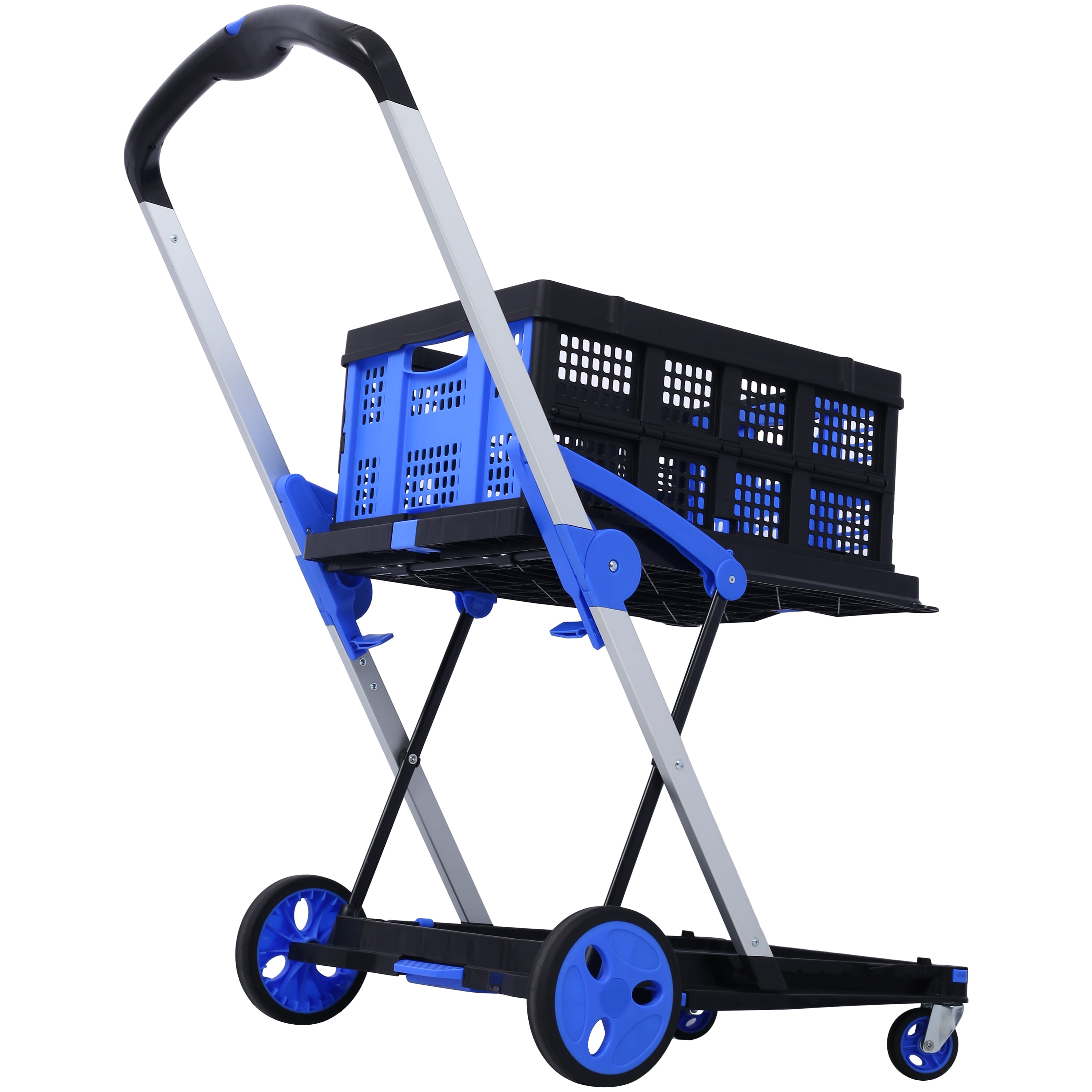 Collapsible Utility Cart Multi Use Functional Collapsible Shopping Carts 2-Tier Collapsible Shopping Cart with Baskets Carrito para Supermercado con Ruedas