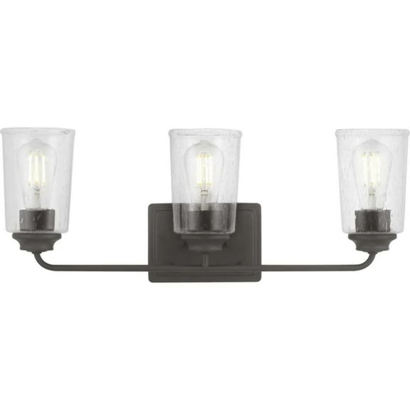 Evangeline 23 in. 3-Light Modern Bronze Farmhouse Bathroom Vanity Light with Clear Seeded Glass Shades
