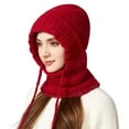 thumbnail image 5 of CYSFASHION 3 In 1 Beanie Hat for Women Fall Fashion Women's Hats & Caps Face Mask Fleece Winter Scarves Wine, 5 of 8