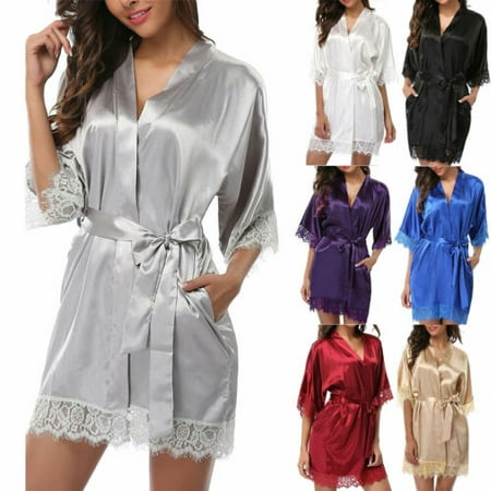 2019 Silk Satin Kimono Robe Dressing Gown Wedding Bridesmaid Sleepwear ...