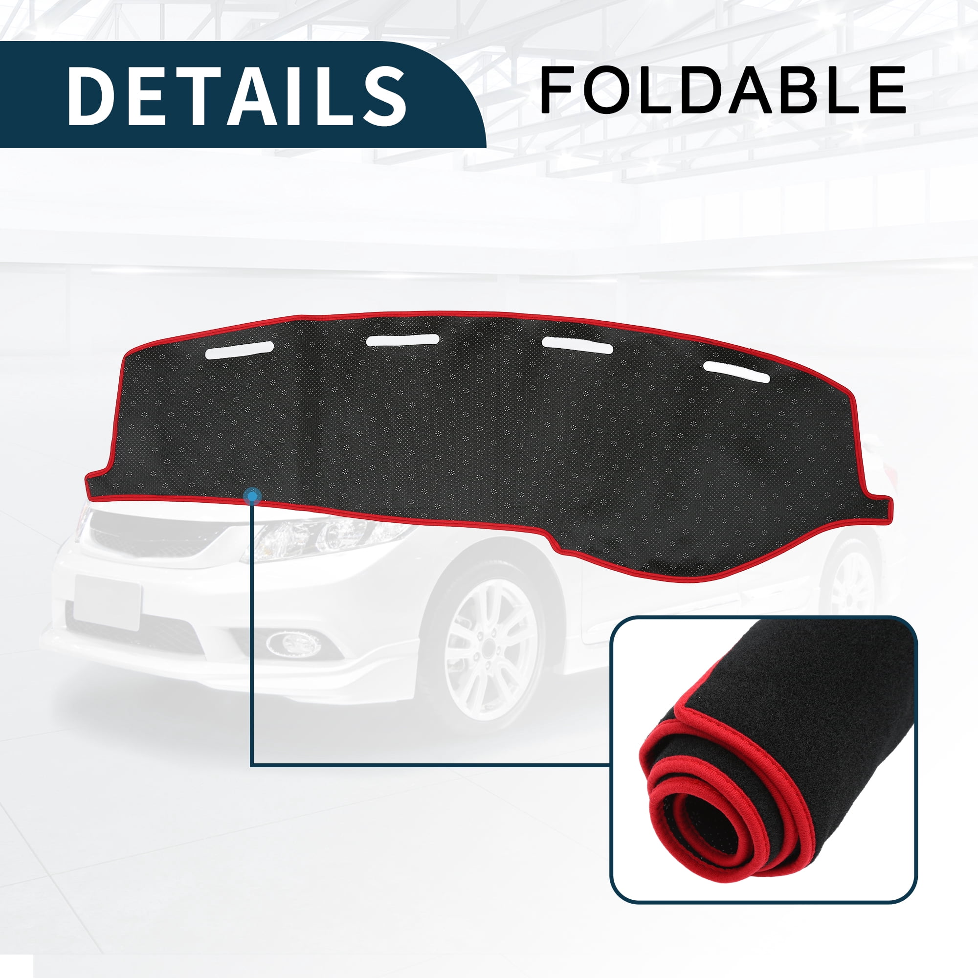 Unique Bargains Dash Cover for Honda Civic Non-Slip | Center Console Dashboard Cover Mat Black Red 1 Pcs